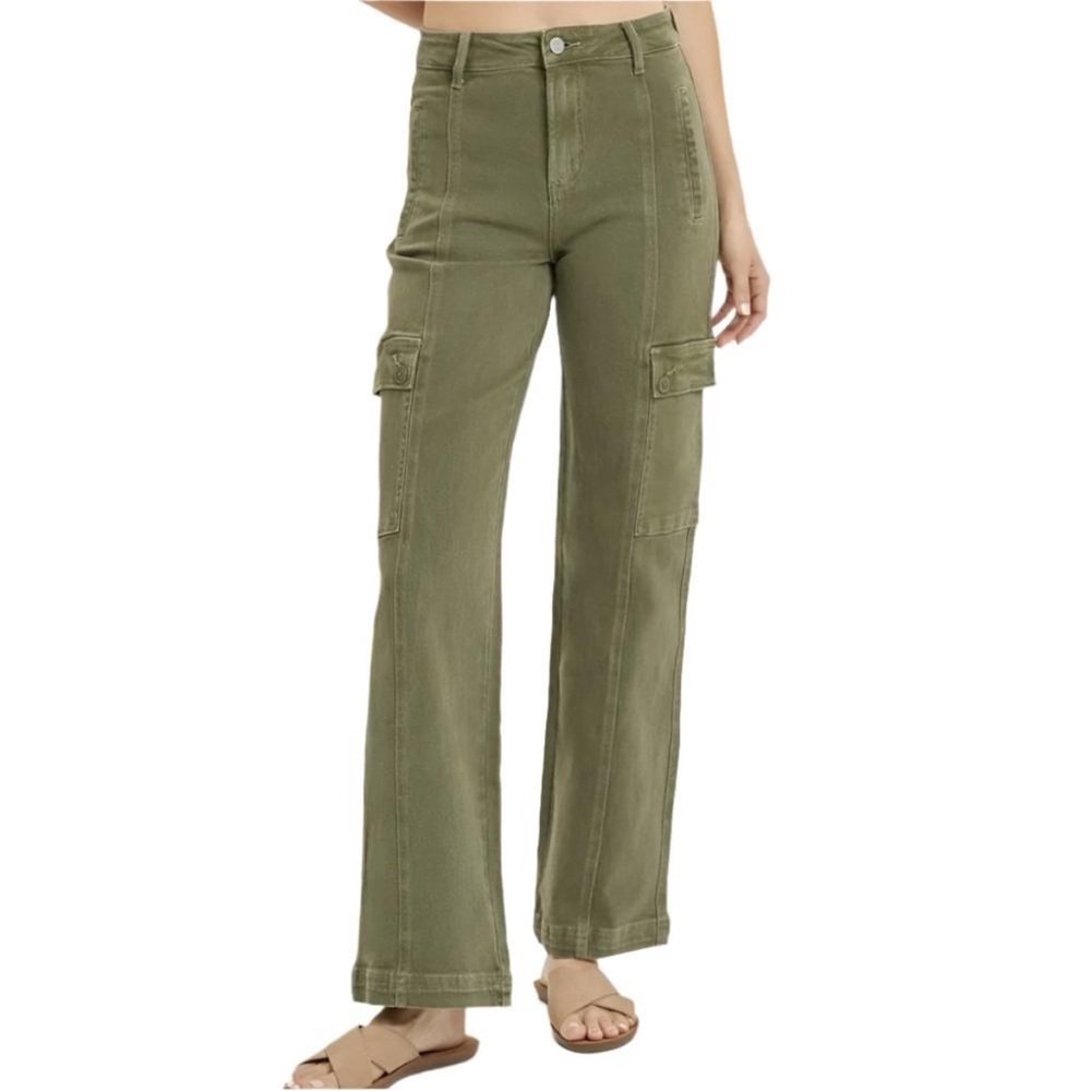 NWT RISEN Wide Leg Cargo Jeans Moss Green | Women’s Size 1XL